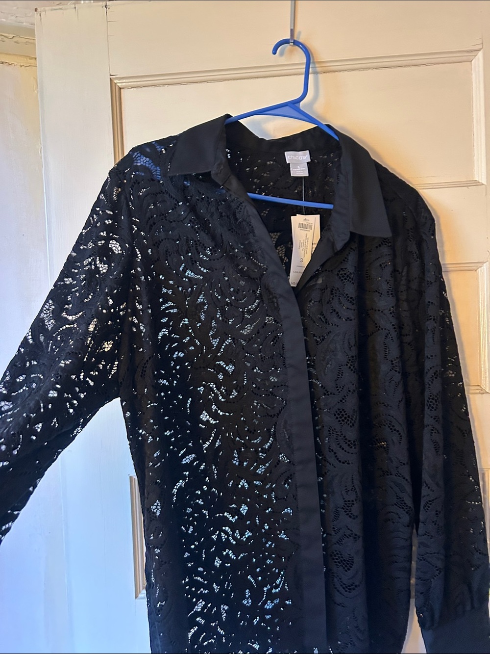 Chico's Black Lace Button-Down Shirt